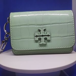 Tory Burch "Northern Lights" Thea Croc-Embossed Flap Card Case with Key Loop NWT